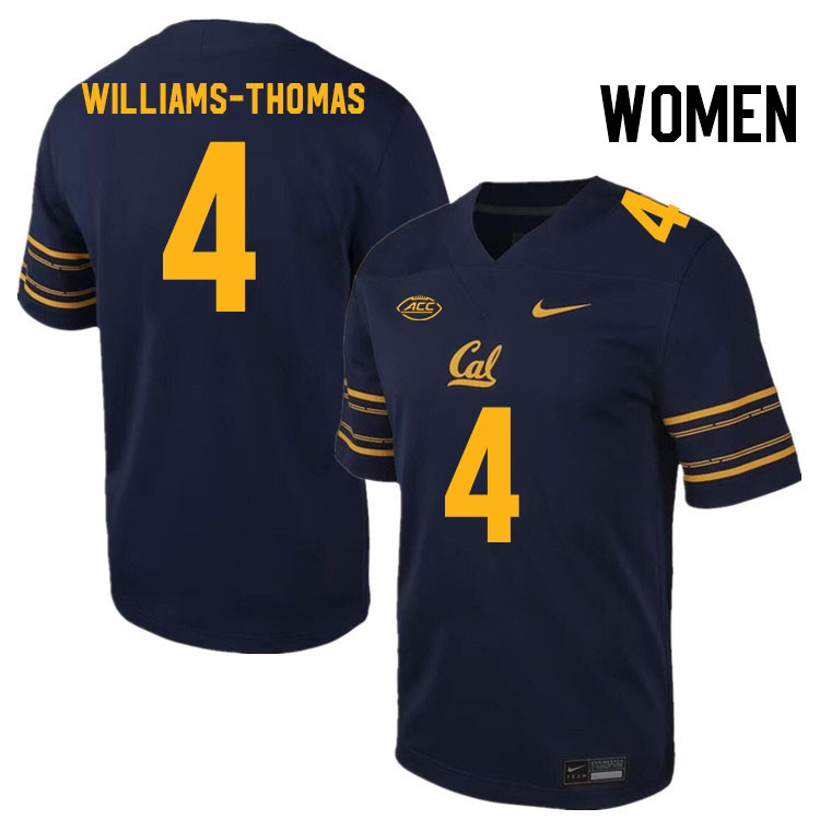 Women #4 Justin Williams-Thomas California Golden Bears ACC Conference College Football Jerseys Stit